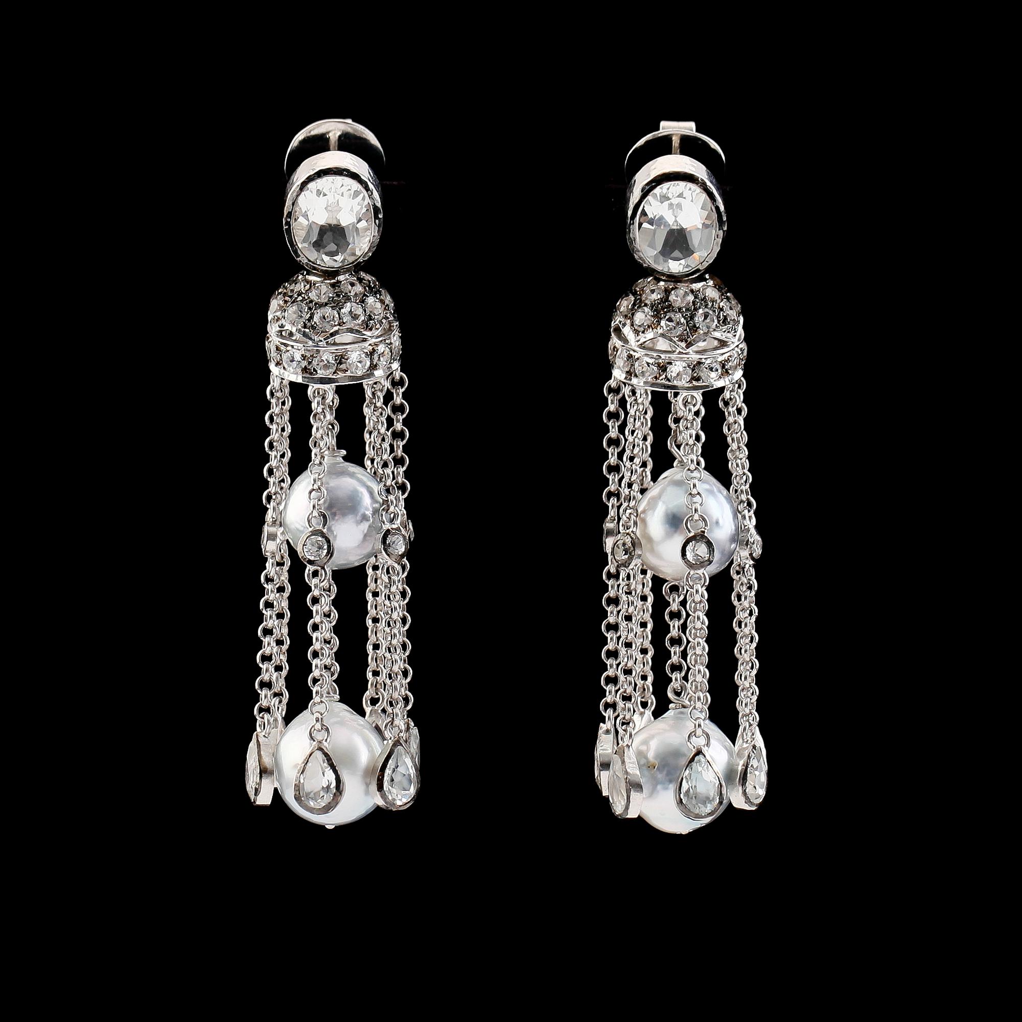 ÖRHÄNGEN, 1 par, sterlingsilver, south sea pärlor, vita topaser.