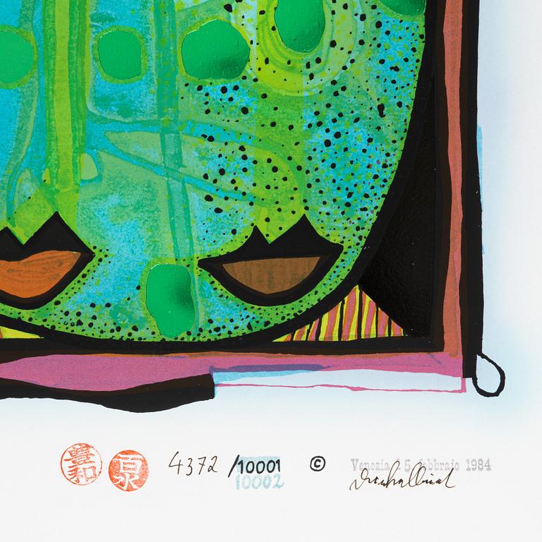 Friedensreich Hundertwasser, photo lithograph and silk screen with metal embossing, 1984. Signed and numbered 4372/10002.