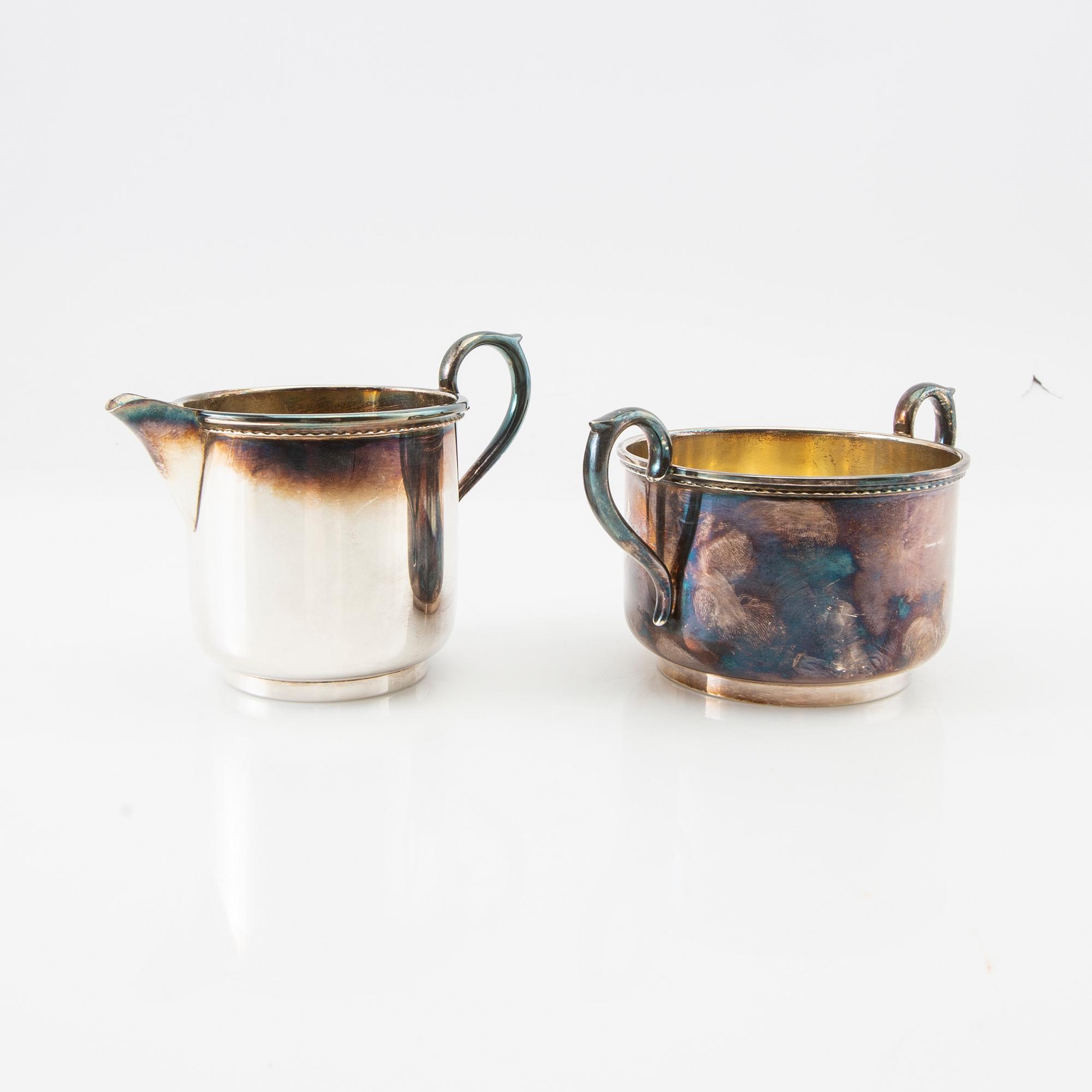 CG Hallberg sugar bowl and cream jug silver Stockholm 1953.