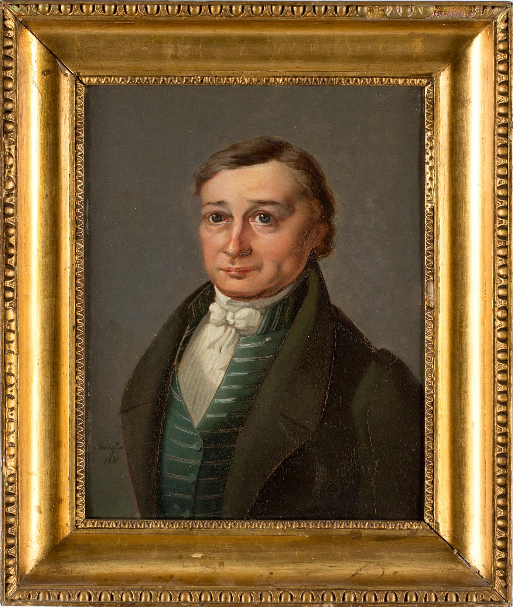JOHANNES NORDHOFF, olja på pappannå, signerad , daterad 1831.