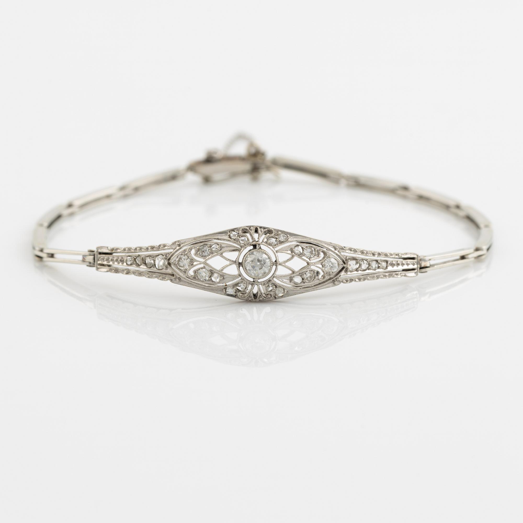 White gold and old cut and rose cut diamond bracelet.