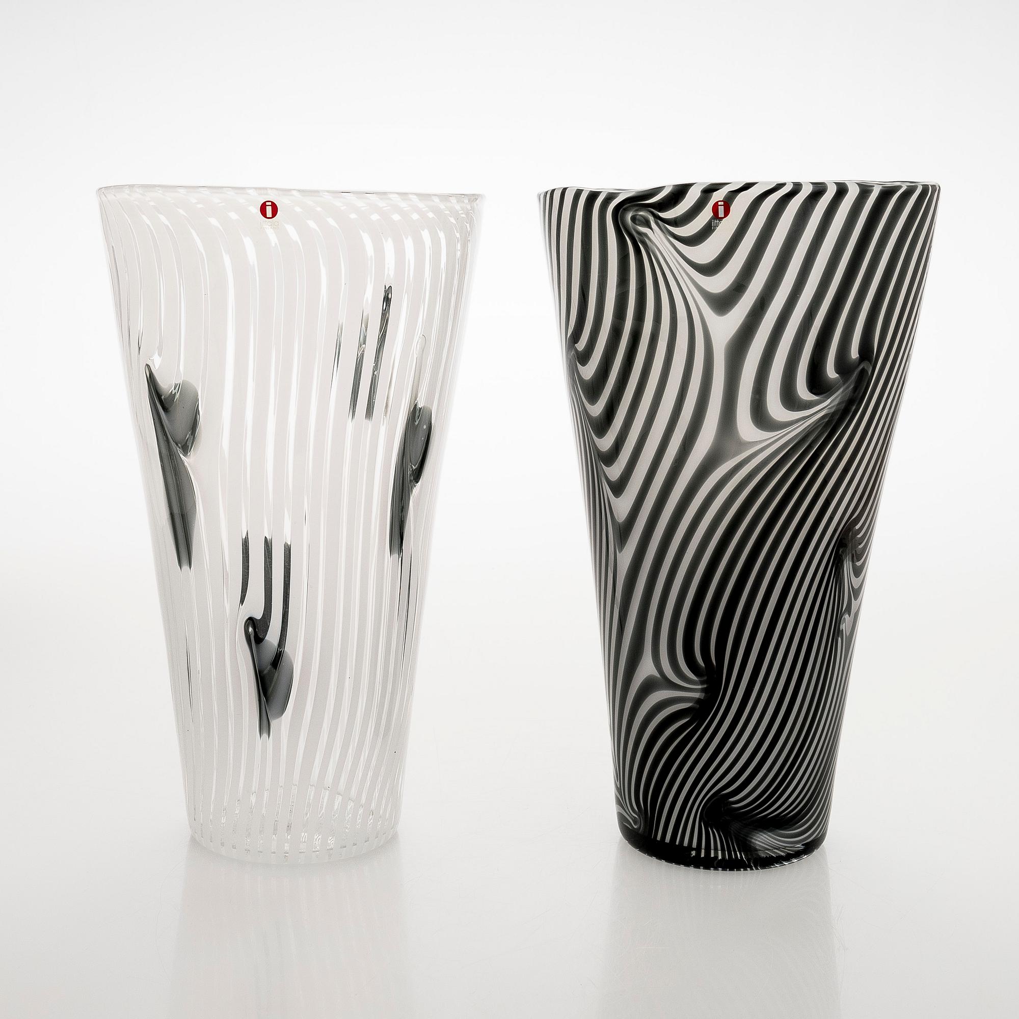 Kerttu Nurminen, two vases, signed Kerttu Nurminen Nuutajärvi, 18/99 and 63/99.