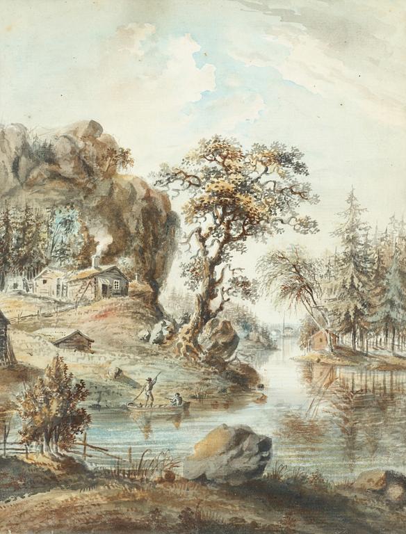 Elias Martin, Landscape with figures by the lake.