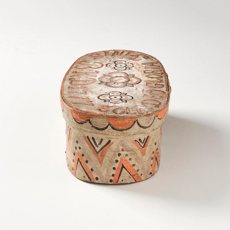 A Swedish painted wooden box from Halland/Småland, dated 1777.