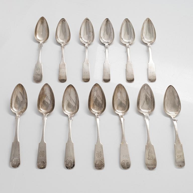 Matskedar, 13 st, silver, Viborg och Nyslott 1846-1864.