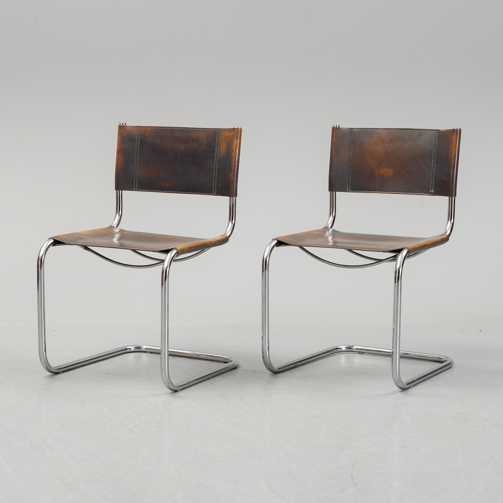 Six Fasem leather and tubular steel chairs, Italy, 1985.