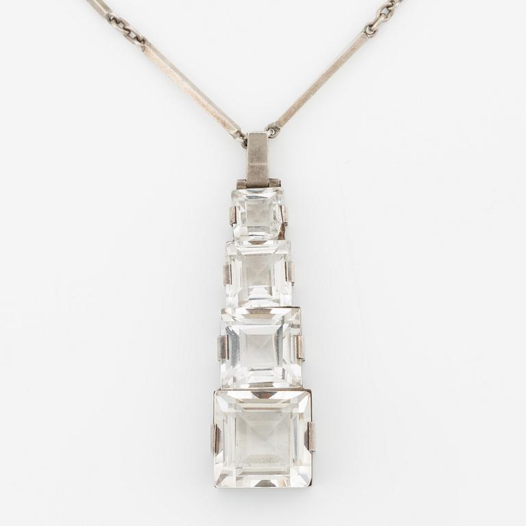 Necklace in silver with faceted rock crystal, Stigbert.