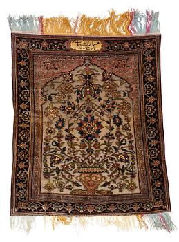 A RUG, an antique/semi-antique silk Kashan Souf, probably Motachem,  ca 112,5 x 100-93 cm.