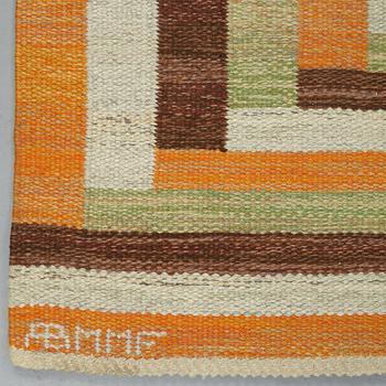 Barbro Nilsson, matto, a runner, "Ostia orange", flat weave, ca 306-307 x 99-100 cm, signed AB MMF BN.