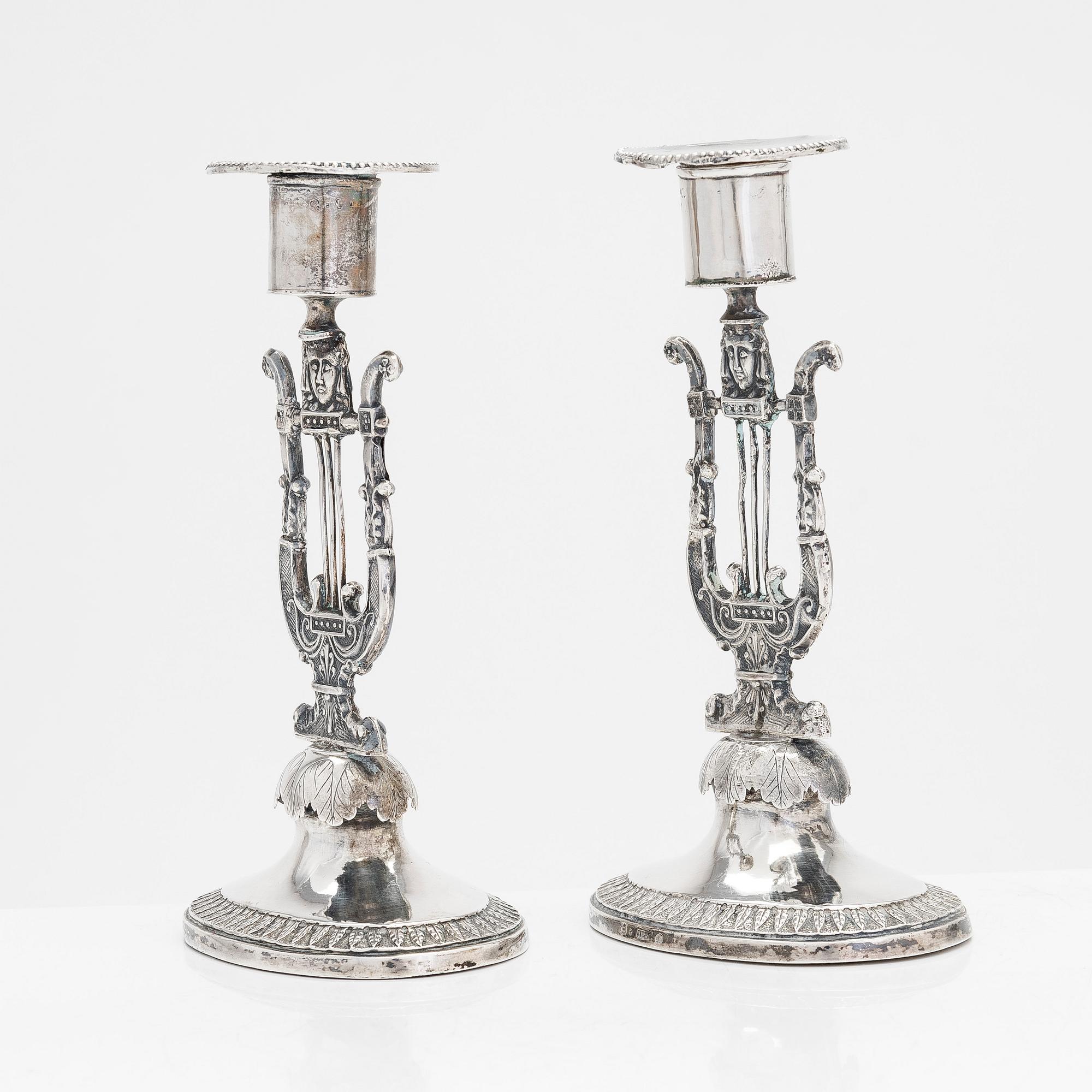 Johan Fredrik Hartman, ljusstakar, ett par, silver, Vasa 1827. Empire.