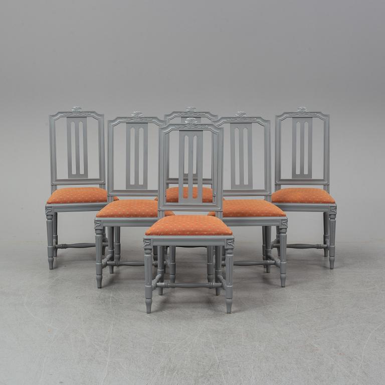 Six second half of the 20th Century Gustavian style chairs.