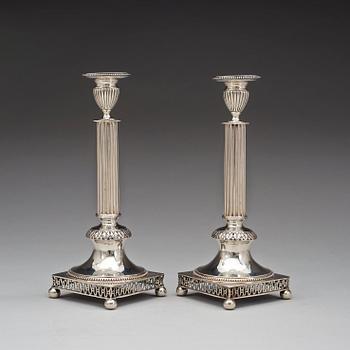 A pair of Swedish 18th century silver candlesticks, marks of Mikael Nyberg, Stockholm 1795.