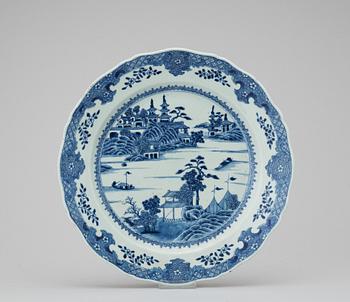 594. A blue and white plate,Qing dynasty, Qianlong 1736-95.