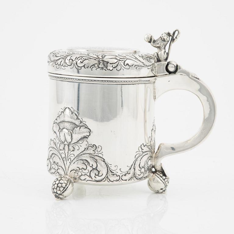 Stop samt konfektskål, silver, barockstil, fantasistämplar, omkring 1900.