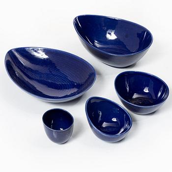 Hertha Bengtson, service pieces 34 pcs, stoneware, "Blue Fire", Rörstrand.