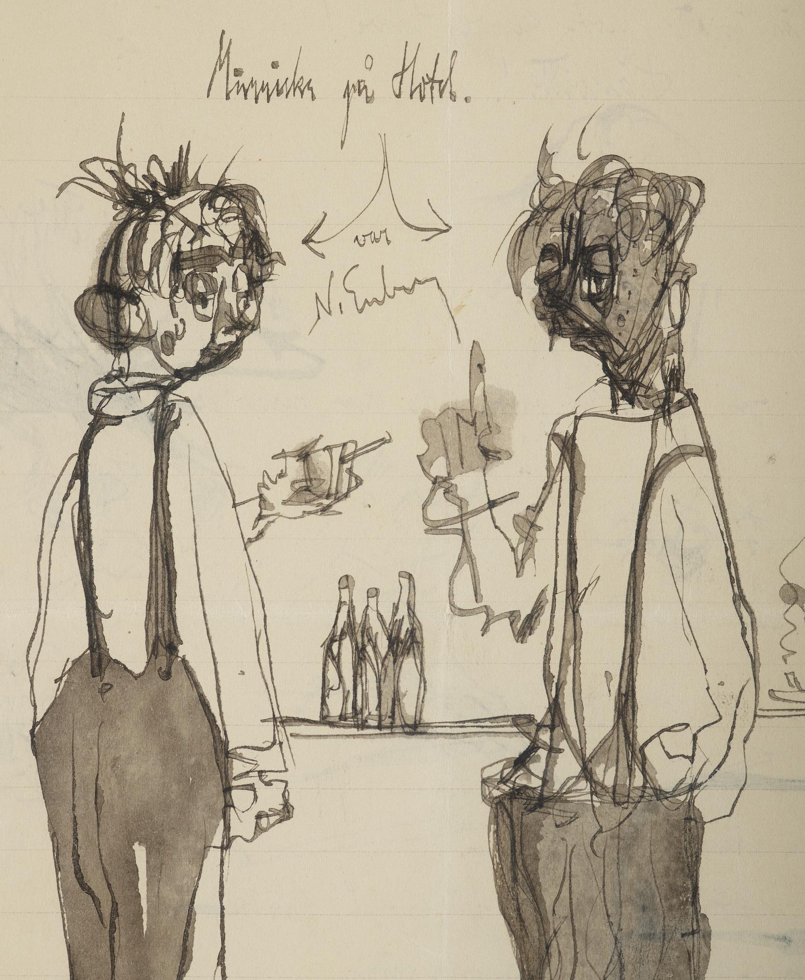 Axel Fridell, ink on paper. Signed with initials.