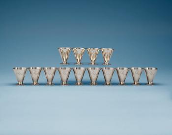 A set of fourteen Wiwen Nilsson silver cocktail glasses, Lund, 1934.