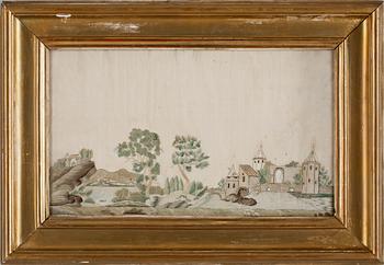 BRODERAD TAVLA, siden. Sverige omkring år 1800.