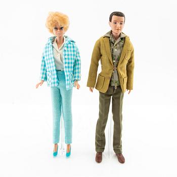 Barbie, "Bubble cut", Ken, brown-haired version with flocked hair. 1960s, with clothes and wardrobe.