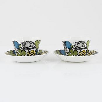 Stig Lindberg, kaffekoppar med fat, 5 st, benporslin, "Riviera", Gustavsberg, 1970-tal.