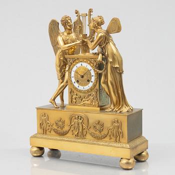 An Empire mantel clock signed J.J. Hanset, Bruxelles, Belgium, first half of the 19th century.