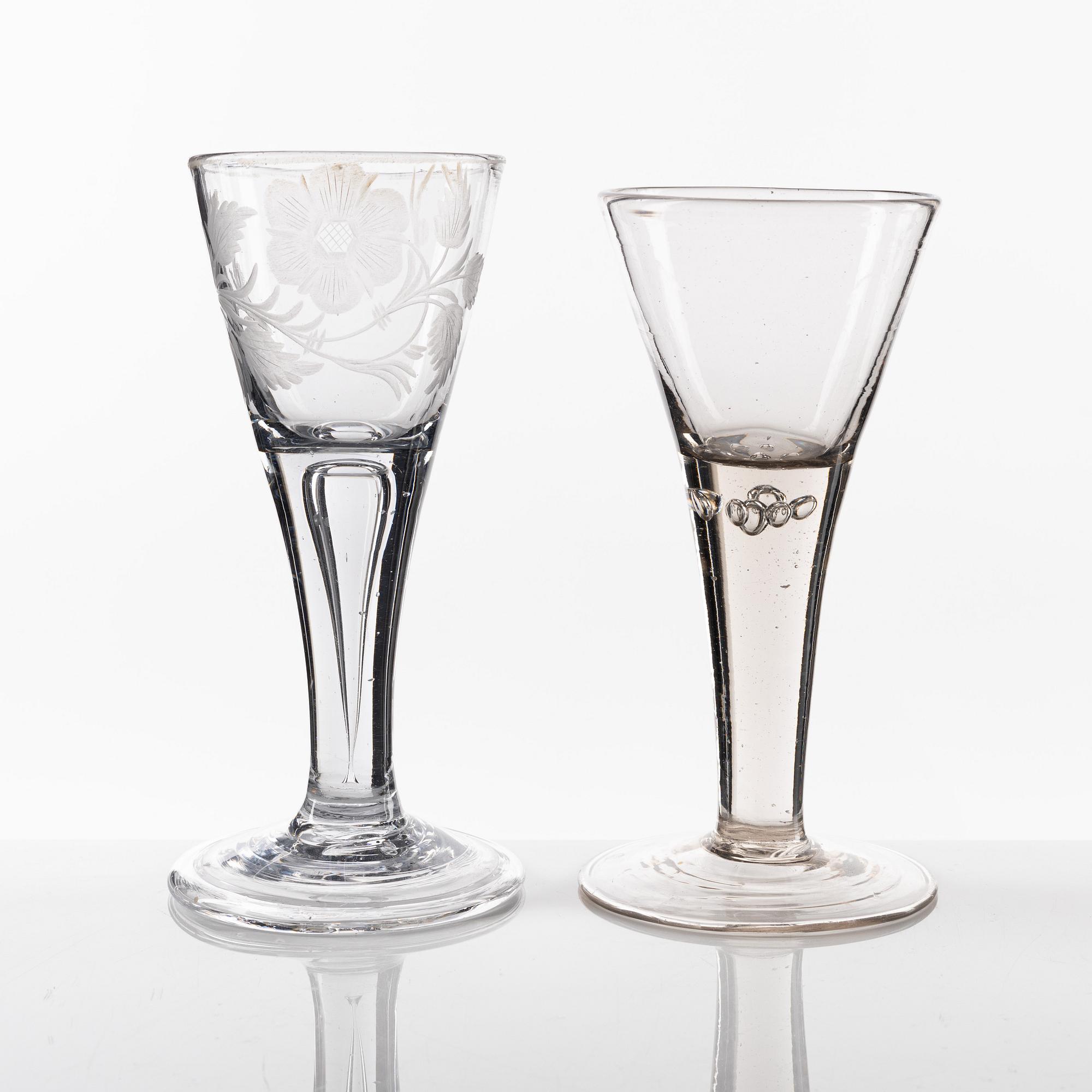 A set of two Swedish wine glasses, 18th Cenutyr.
