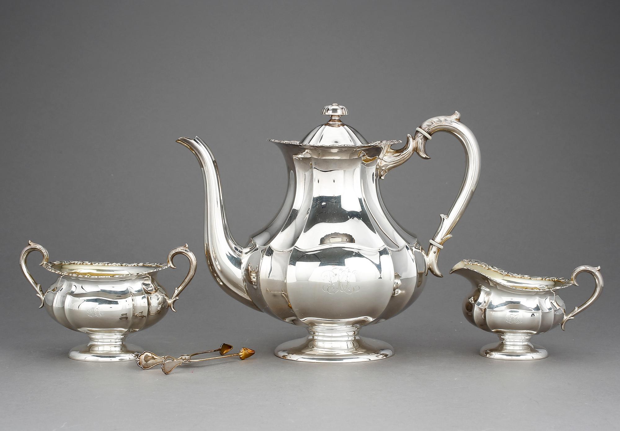 KAFFESERVIS, 3 delar, silver, Finland 1966. Total vikt ca 1000 gram.