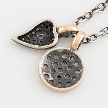 By Birdie, necklace with two pendants, silver with rose cut diamonds.