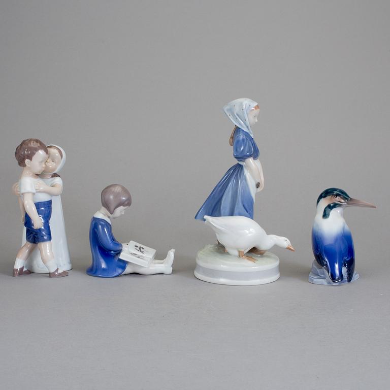 FIGURINER, 4 st, porslin Bing & Gröndahl samt Kunglig dansk, 1900-tal.