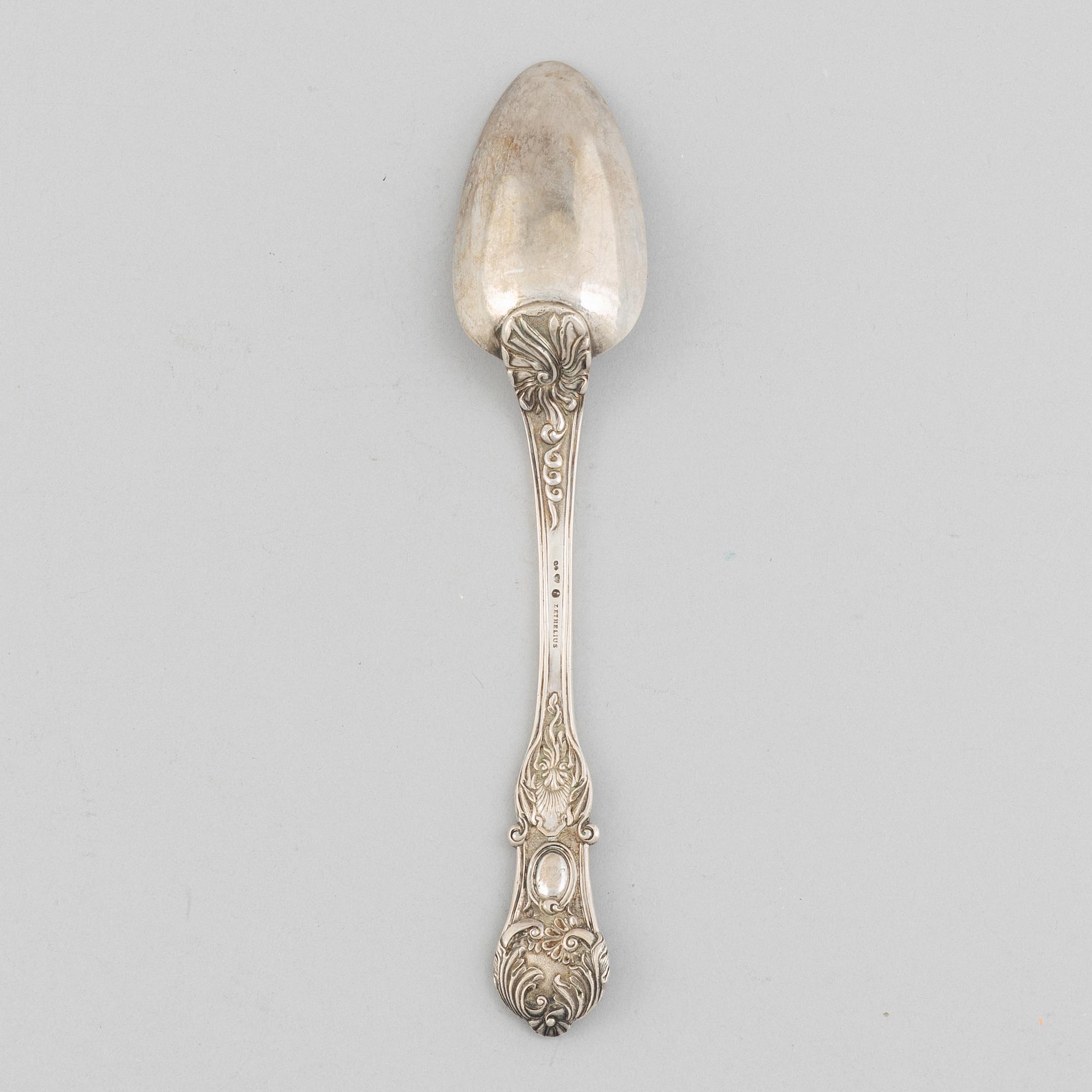 A Swedish silver serving spoon, mark of Adolf Zethelius, Stockholm 1846.