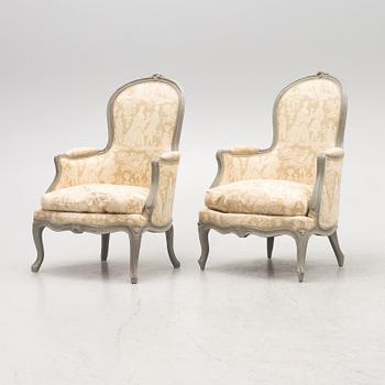Bergeres, a pair of similar, Louis XV, signed J.C. Briois (active in Paris 1766-1782).