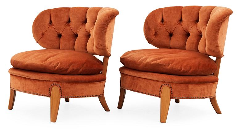 A pair of Otto Schulz 'Schulz' easy chairs, Jio Möbler, 1940-50's.