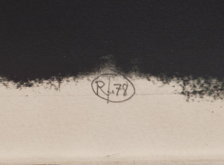 ROJ FRIBERG, litografi, monogramsignerad, provtryck. Daterad -78.