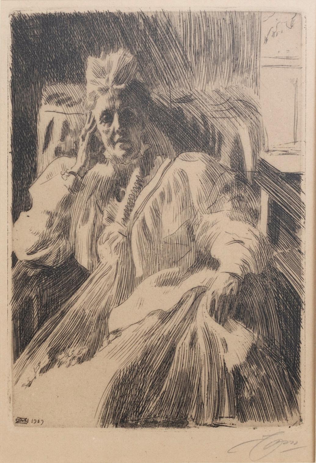 Anders Zorn, a signed etching from 1909.