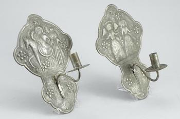 VÄGGPLÅTAR, 2 st, vitmetall, 1800-talets slut.