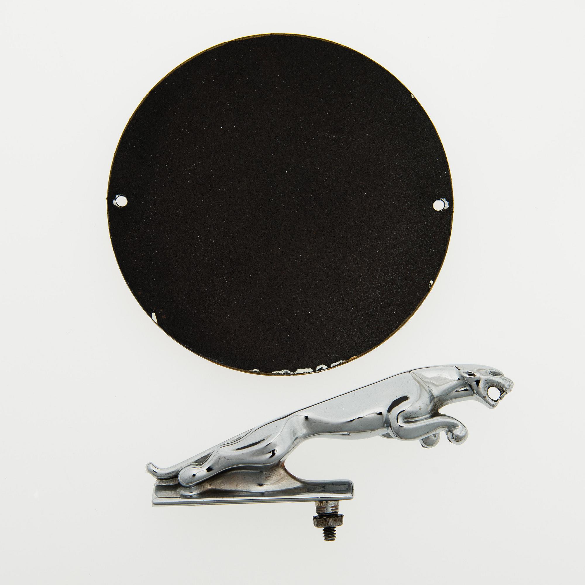 CAR MASCOT and ENAMEL SIGN, Jaguar.