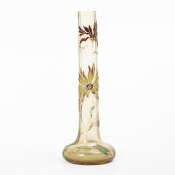 Emile Gallé, an etched and enamelled Art Nouveau glass vase, Nancy, France.