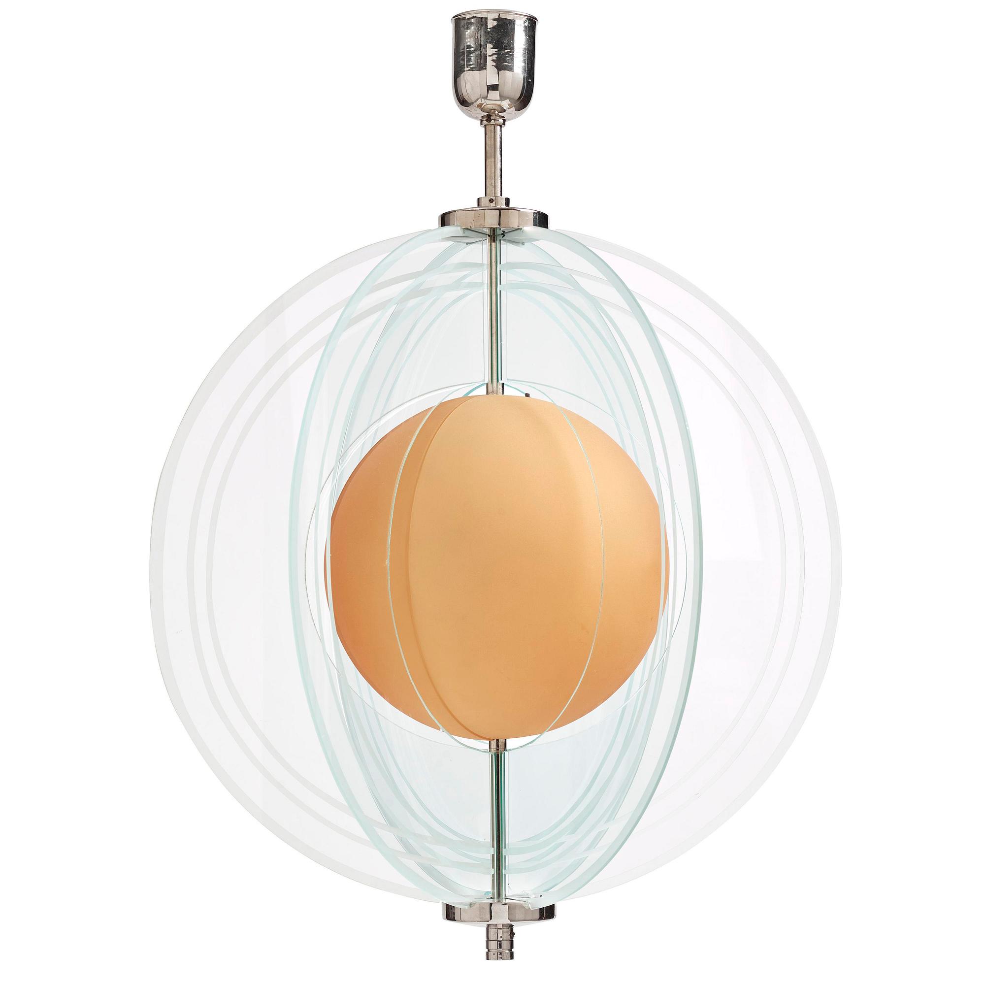 Vicke Lindstrand, an "Arsenal" ceiling lamp model "LD 610/611", Orrefors, 1930s.