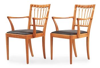 458. A pair of Josef Frank mahogany and rattan chairs, Svenskt Tenn, model 1165.