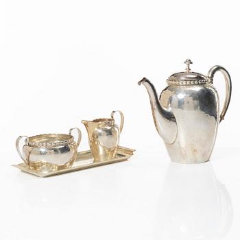 Kaffeservis, 3 delar, silver, K. Andersson, 1920, samt bricka, Carlson K & E, 1955.