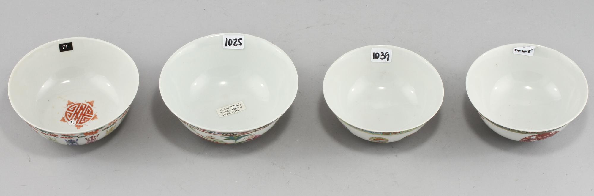 SKÅLAR, 4 st, porslin, Kina, 1900-tal.