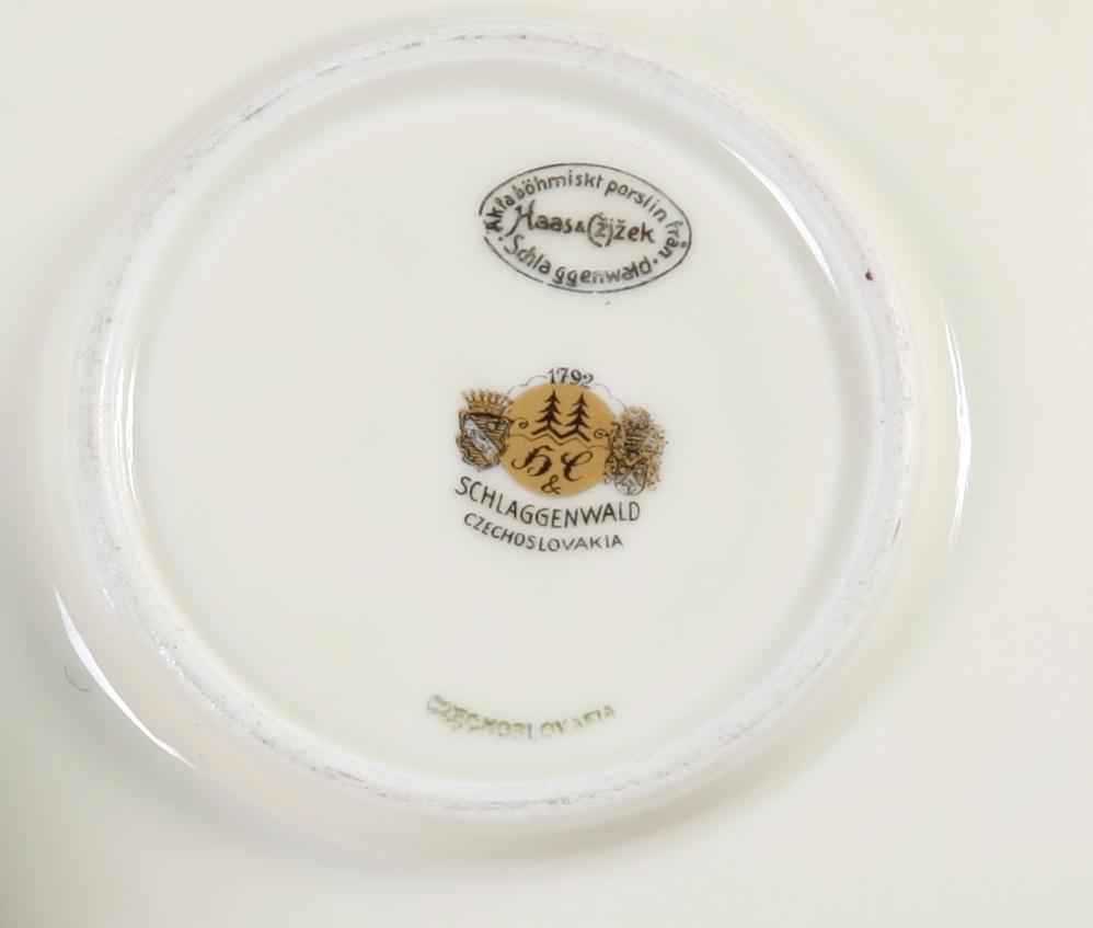 KOPPAR MED FAT, 11 st. Porslin, Schlaggenwald, Tjeckoslovakien.