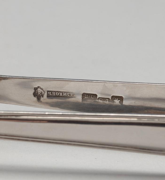 A Russian 19th century silver asparagus tongs, mark of Sazikov, Moscow.