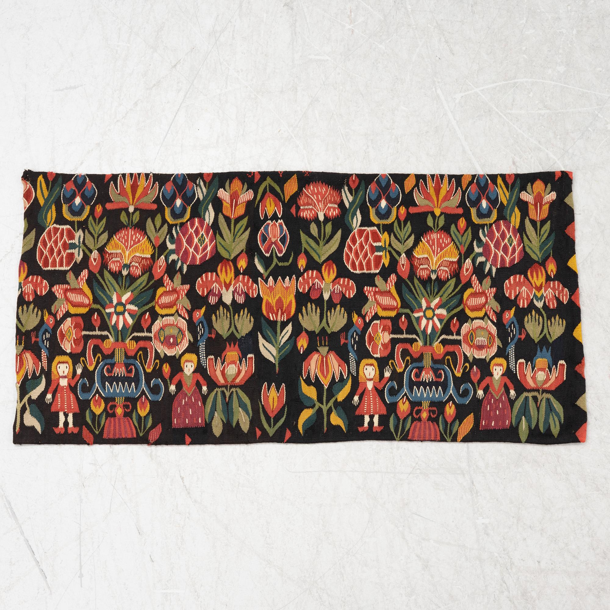 Åkdyna, "Urnor och par", flamskväv, ca 96 x 48,5 cm, Skåne 1800-tal.