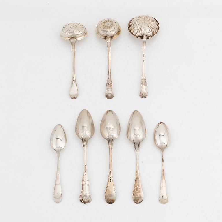 Spoons and sugar spoons, different models, 18 pieces, silver, including, MGAB, Uppsala, 1945.