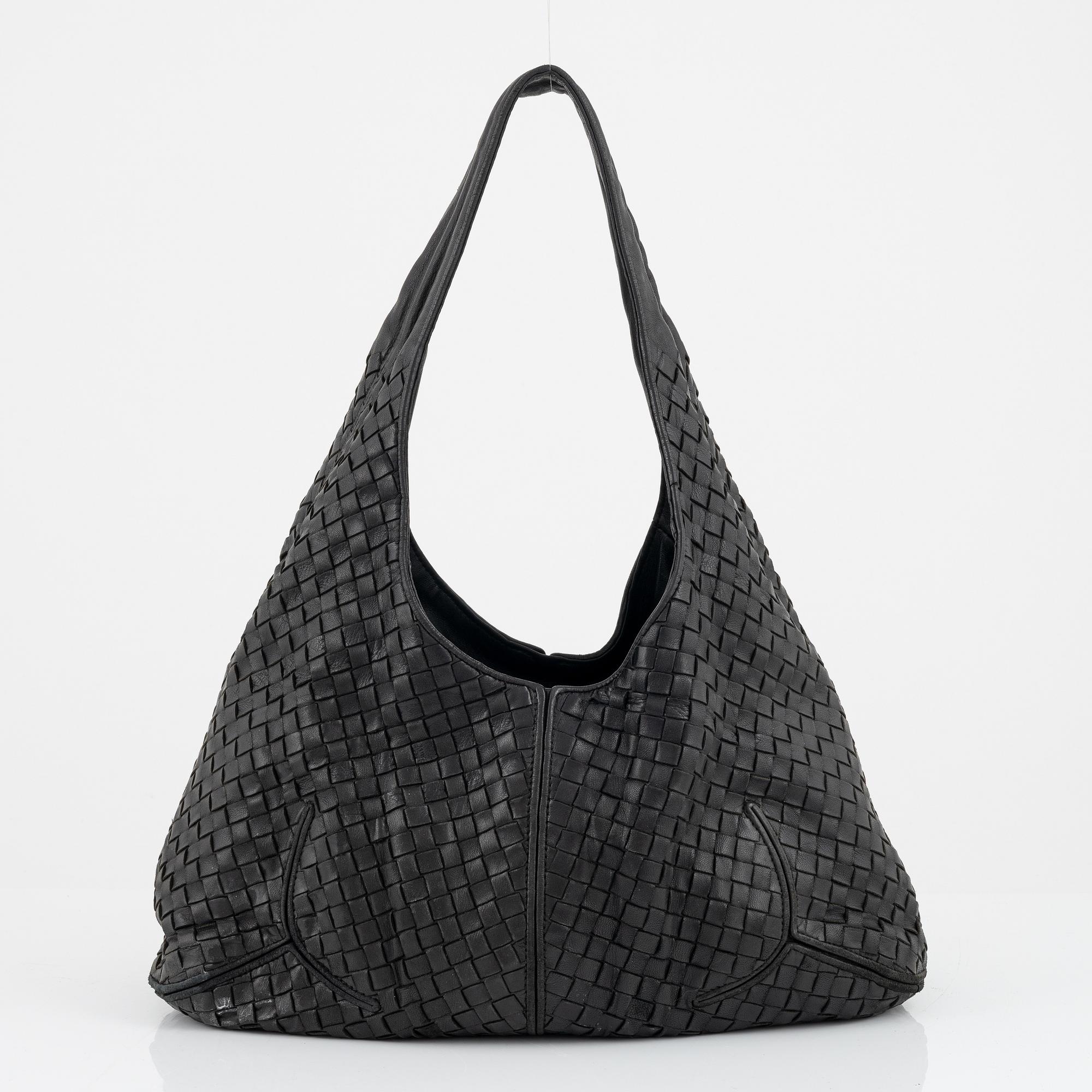 Bottega veneta, a black leather bag.
