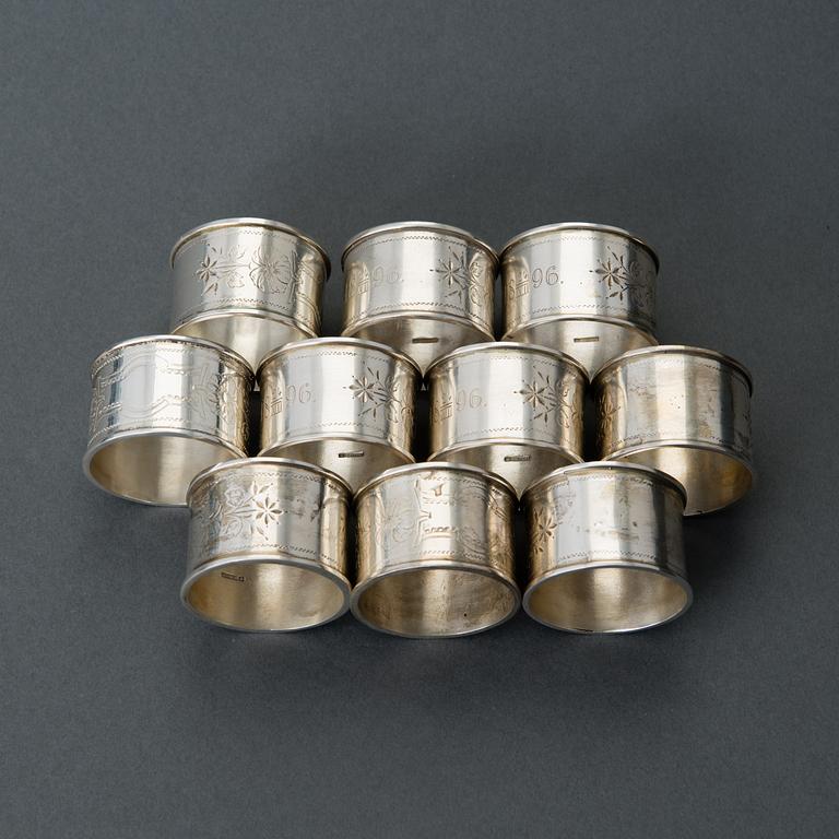 SERVETTRINGAR, 10 st, sterling silver, Kalke, Esbo Finland 2000.
