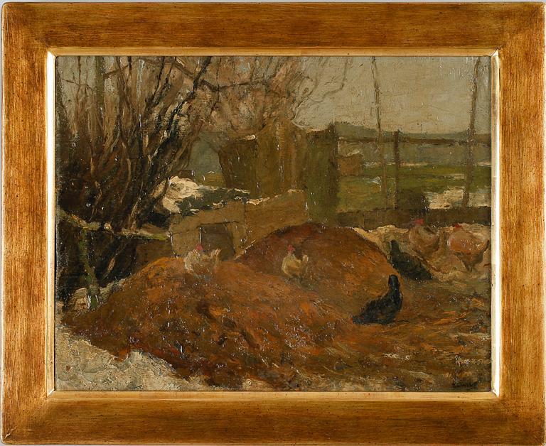 OIDENTIFIERAD KONSTNÄR, olja på pannå, sekelskiftet 1900, otydligt sign.