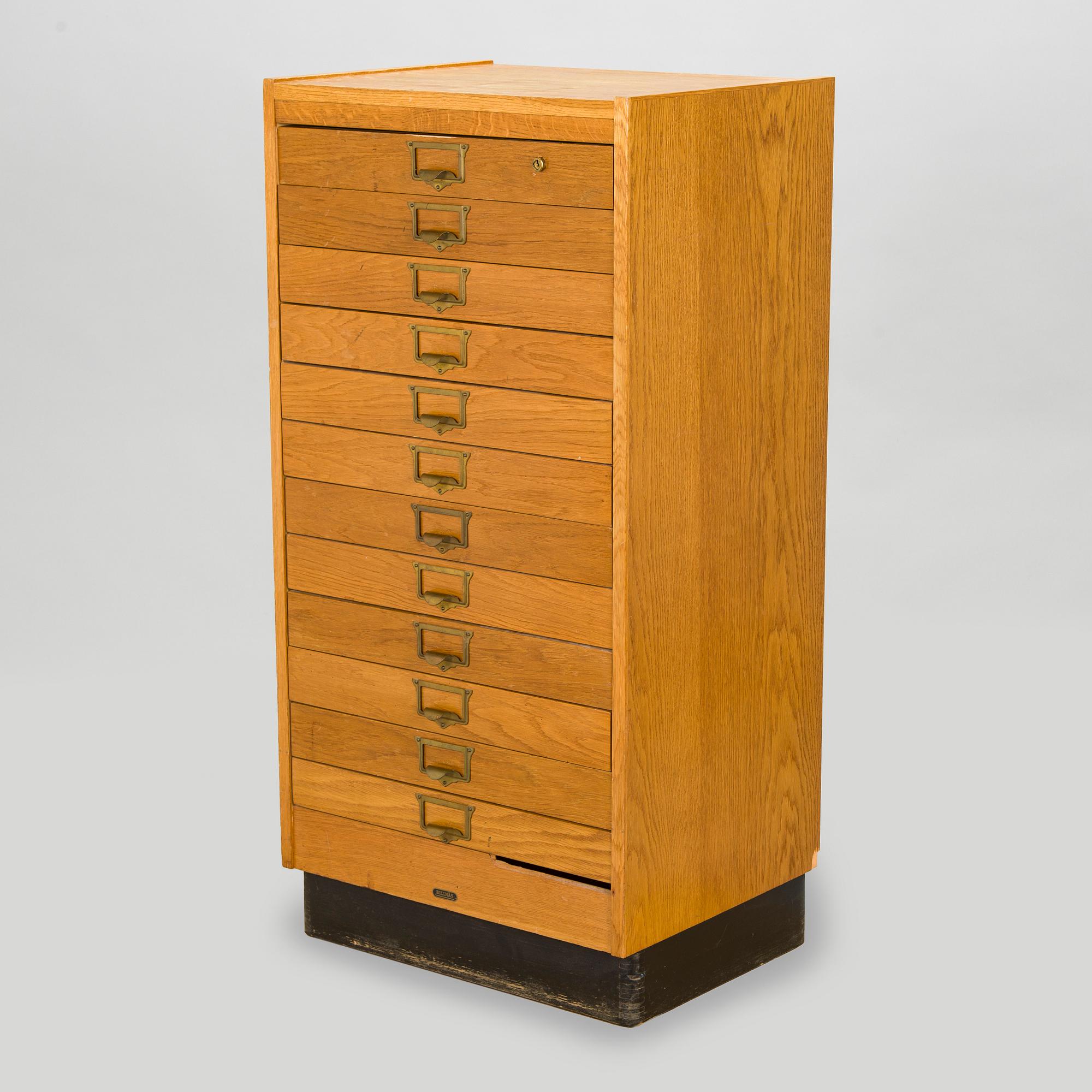 A Billnäs oak wood archive cabinet, Finland mid-20th century.
