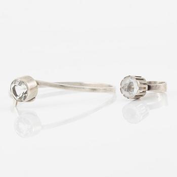 Isaac Cohen, bracelet and ring, silver with rock crystal. 1960s.